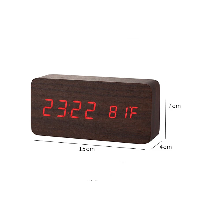 2021 hotselling Wooden LED Smart Modern Digital Alarm Clock with Temperature and Humidity