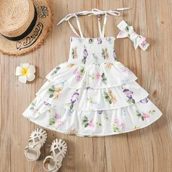 Summer Children Girls Vintage Hanfu Sleeveless Floral Print Princess Dresses Clothing New Year Hanfu Dress Kid Beach Dress