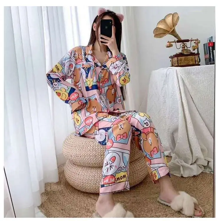 Summer milk cotton pajamas girl cute cardigan large size short sleeve shorts suit pajamas ladies