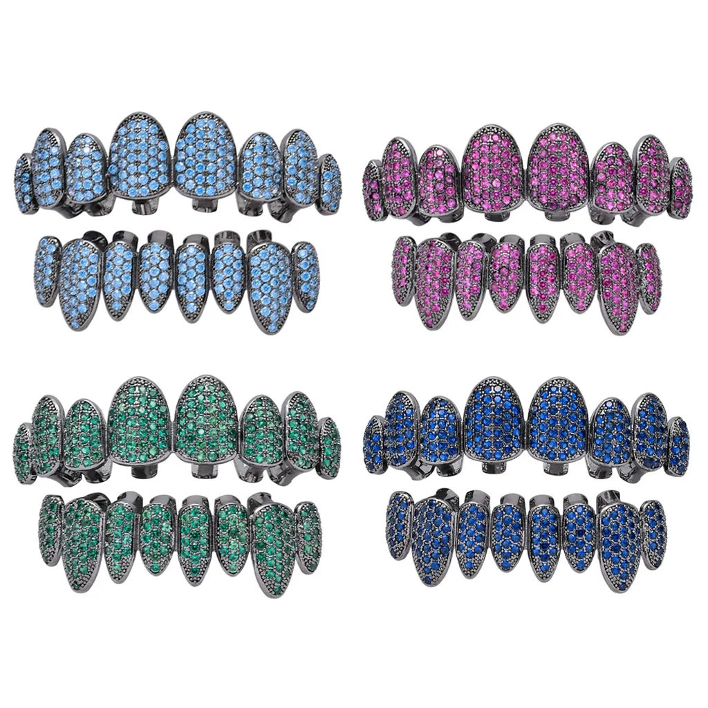 Набор для верхних и нижних зубов в стиле хип-хоп, силиконовые блестящие грили, Наборы украшений с блестящими фианитами для мужчин