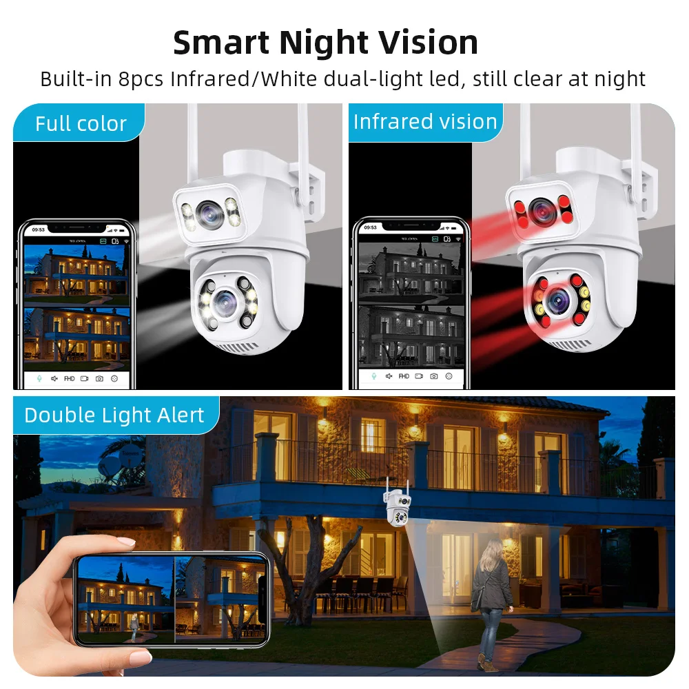 6MP 8MP Outdoor Cctv Camera Dual Lens 360 Degree Panorama Full Color Night Vision With Audio Alarm Security Camera