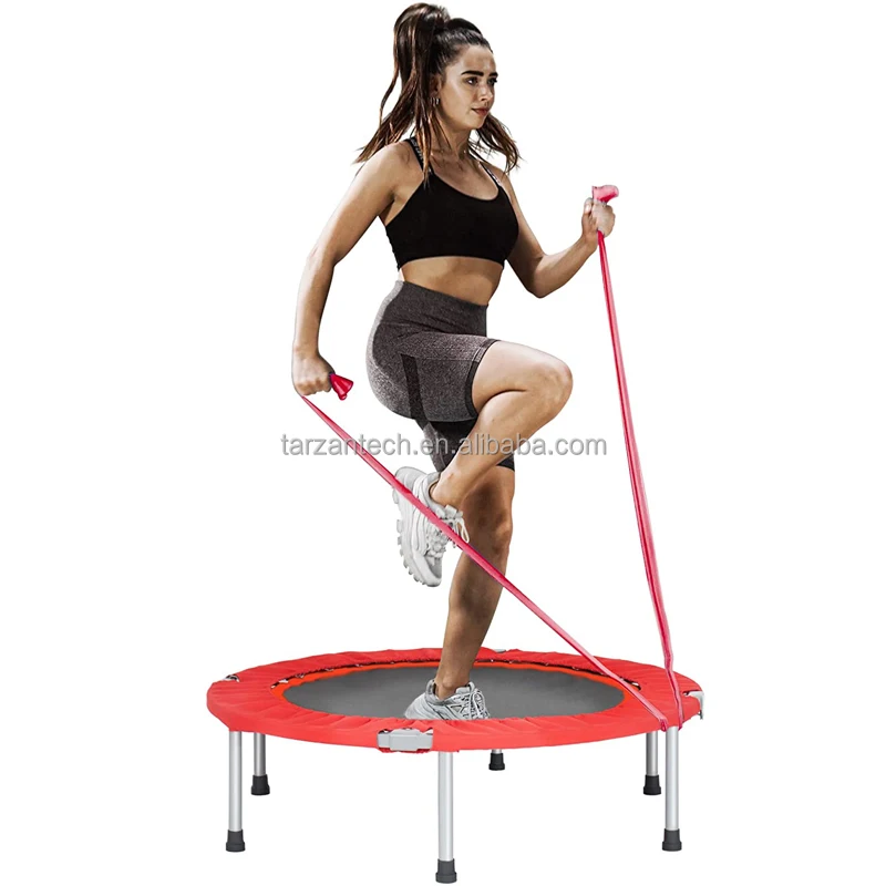 Folding Mini Exercise Trampoline with Resistance Bands Rebounder Trampoline for Adults Fitness Indoor Trampoline for Bounce Work