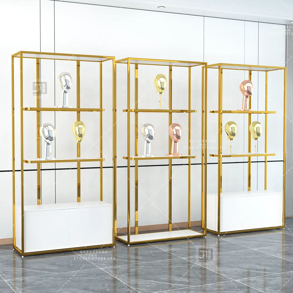 Hot Sales Shiny Gold Luxury Wig Display Racks Hair Stand Wig Display Shelves For Wig Store