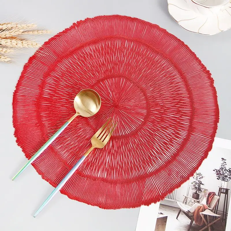Wedding mat 38 cm hollow gold and silver leaf flower fan-shaped round table polyvinyl chloride table mat