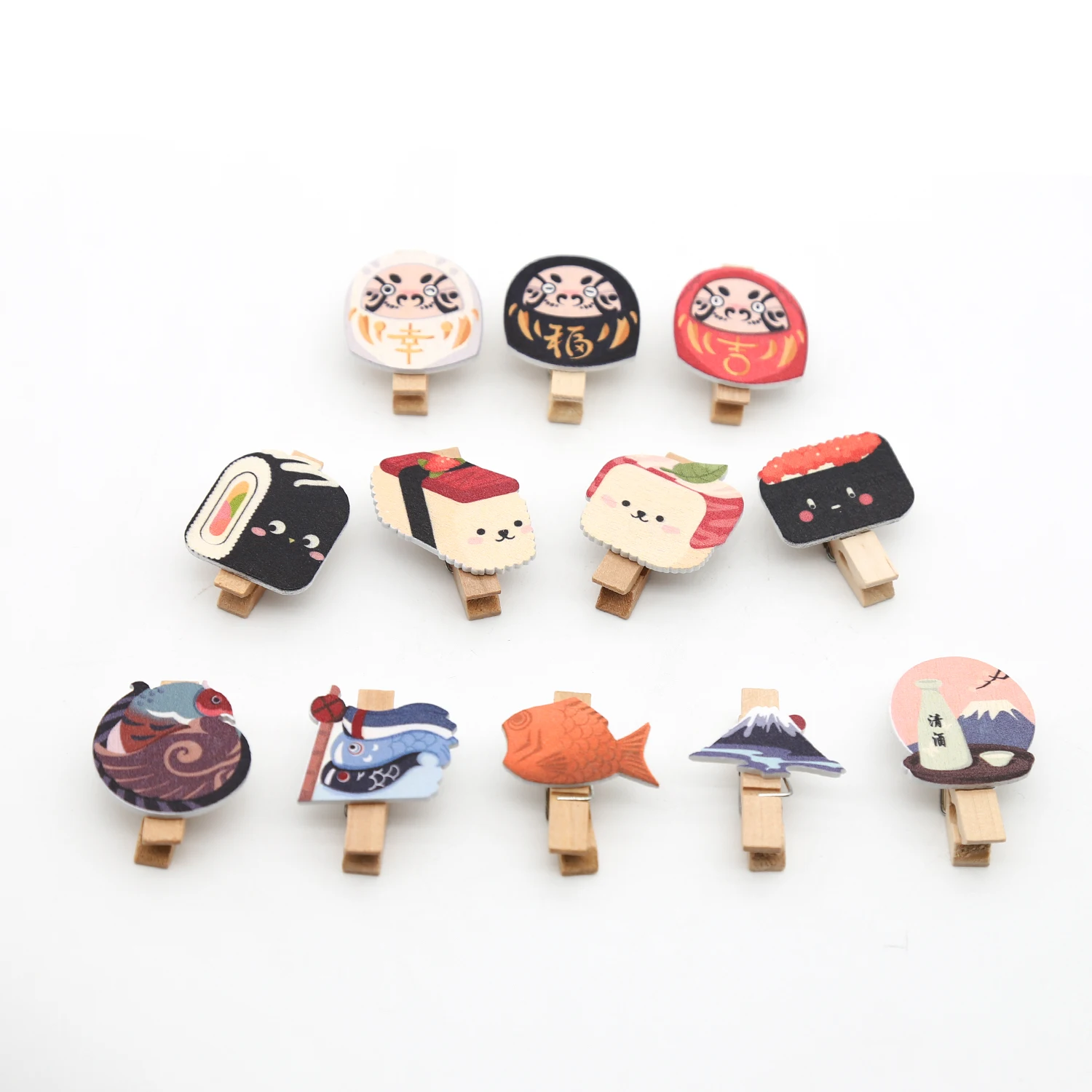 Japanese -Pattern Mini Wooden Pegs Note Memo Clips Clothespins  Photo  Clips Craft Pictures Crafts