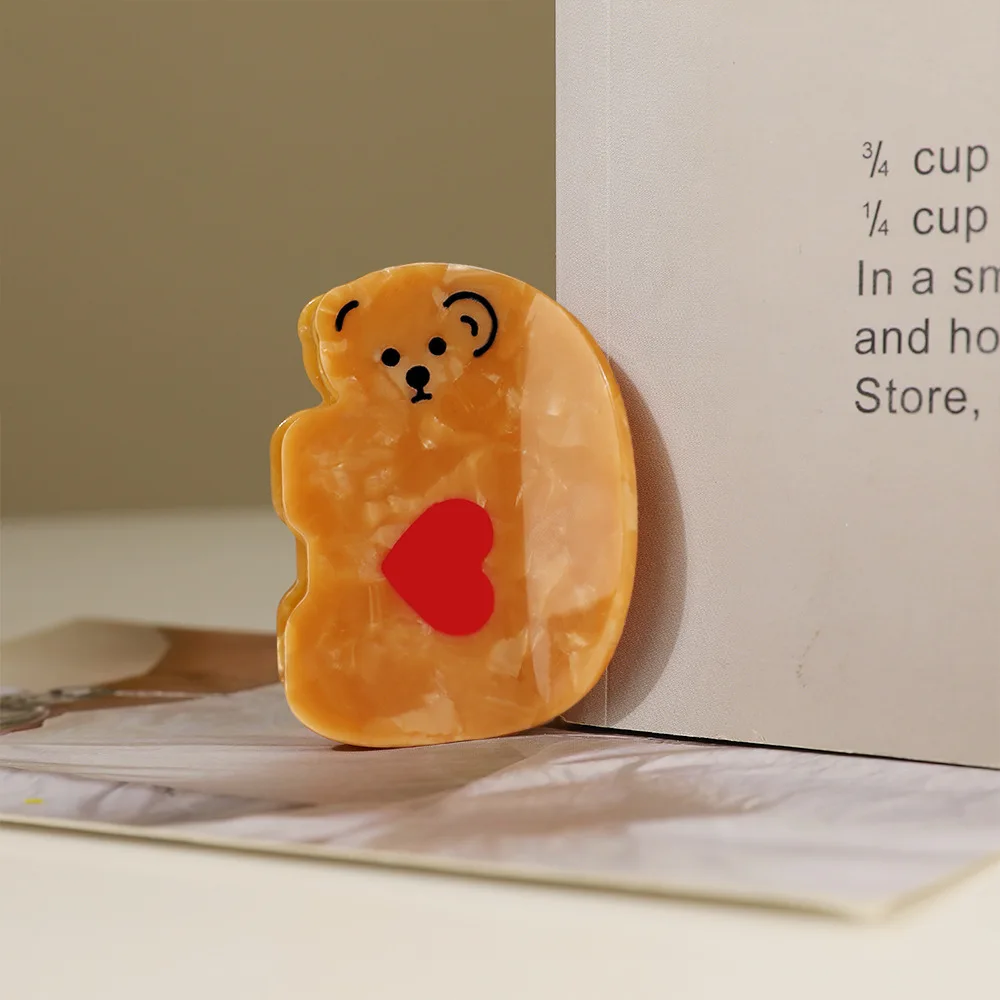 Qianjin Custom New Love Bear Hair Claw Cute Funny Decorative Acetate Girl Daily Use Hair Accessories Hair Claw Clips Wholesale