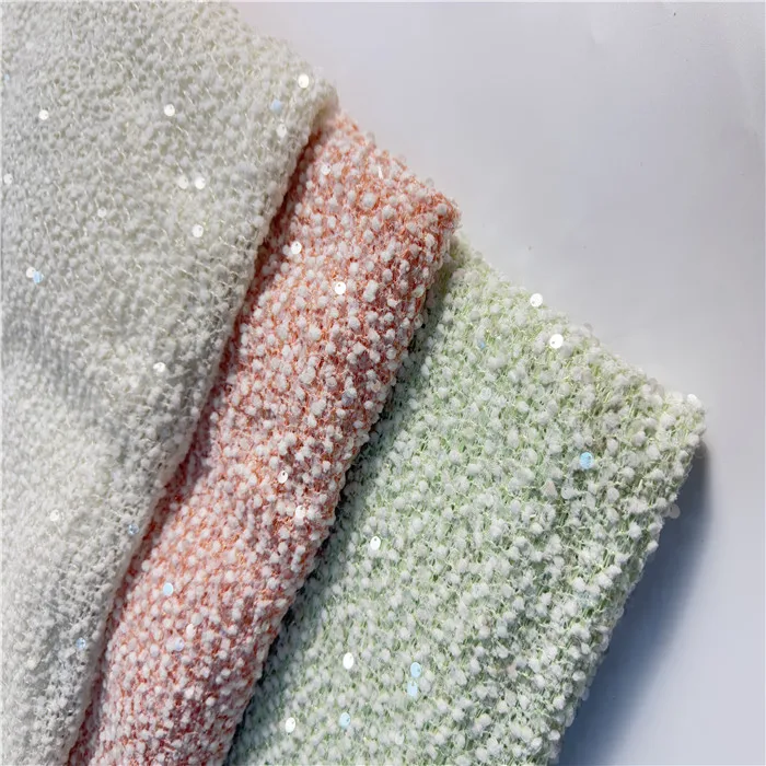 2025 Новая модная твидовая элегантная шерстяная большая розовая эластичная мягкая ткань с блестками для вечеринки