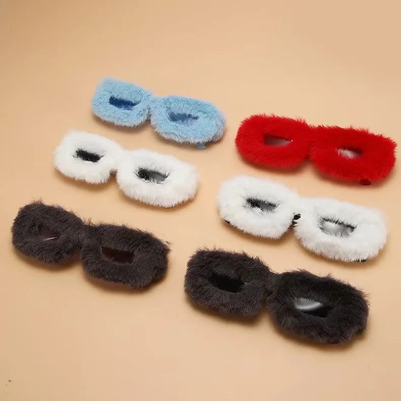 Party Sunglasses Design Plush Fur Innovation Square Shaped Glasses Women Colorful Funny And Inlaid Sex Decorate Eyewear