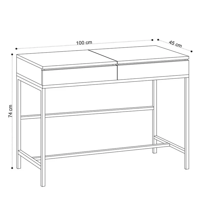 Simple Black Oak Log Dresser Large Size 100x45x75cm - Dressing Table with Storage Space Foldable Mirror for Bedroom