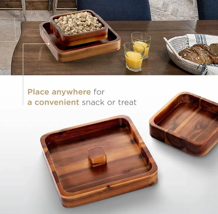 Wood Pistachio Snack Bowl with Shell Storage