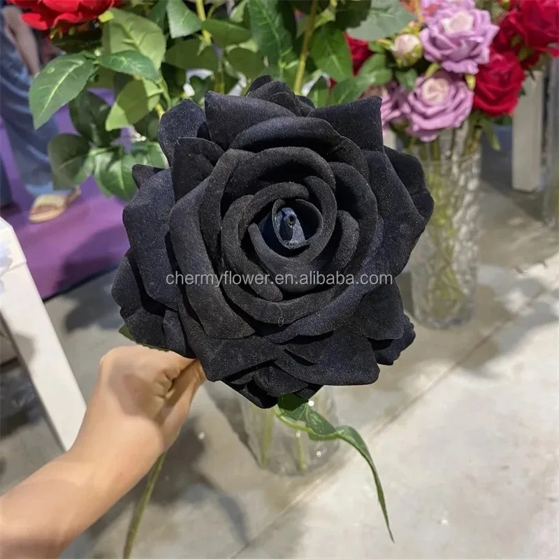 CM-TH883 Large Head Velvet Rose Artificial Red Pink Rose Velvet Flower for Home Decor