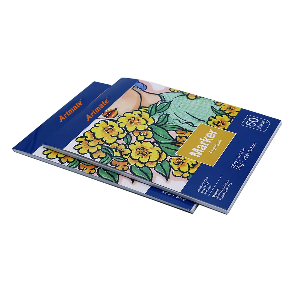 Artmate Marker Paper Pad 9X12 Inch 50 Sheets18lb/70gsm 2 Pack,Folding Over Painting Paper for Pen Pencil Marker