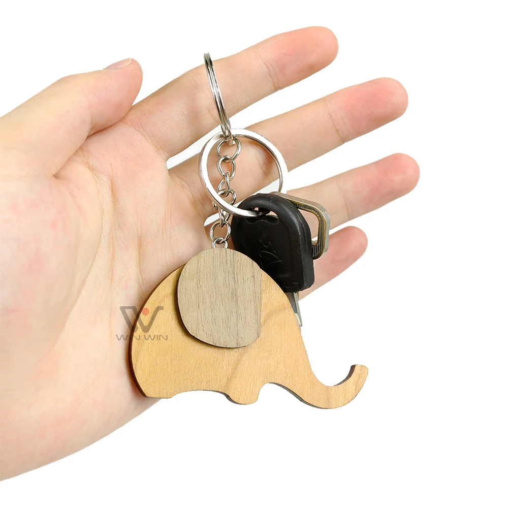 2021 Wooden Custom Elephant Keychain Wood Key Ring Souvenir