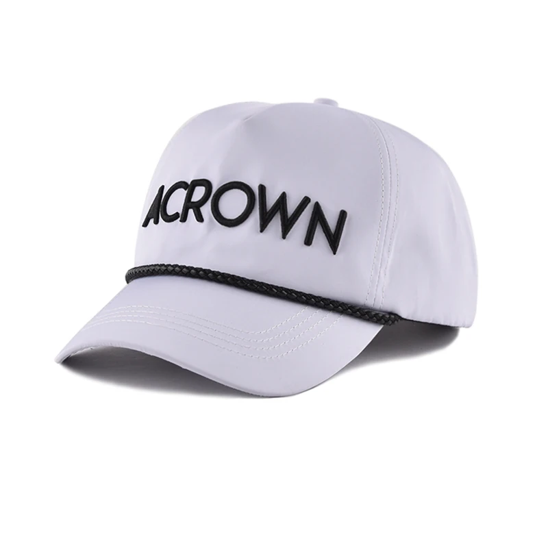 Wholesale Custom 5 Panel Unstructured Nylon Hat Baseball High Quality 3D Embroidery Logo Men White Rope Hat