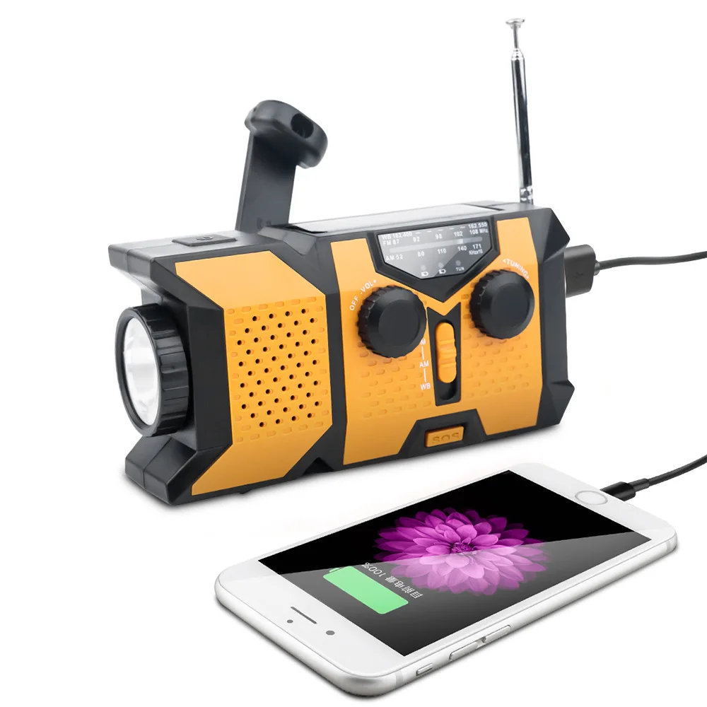2025 Newest NOAA AM FM Hand Crank 2000mah Emergency Weather Radio with Wireless speaker, Phone Charger, Reading Lamp, SOS