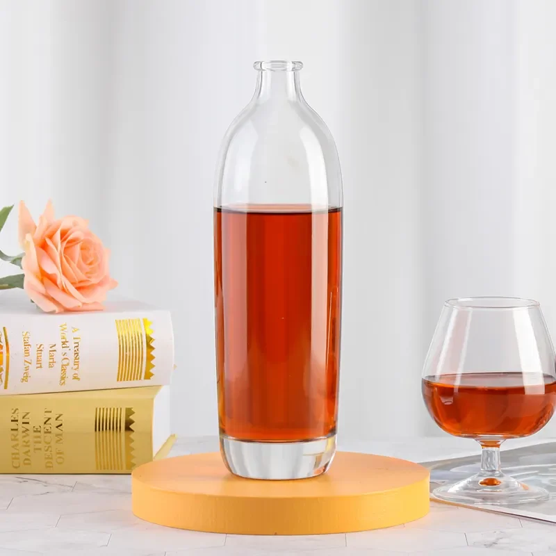 Luxury New Shape Custom 750ml 700ml Glass Bottle with Wooden Stopper for Gin Tequila Whisky Vodka Rum