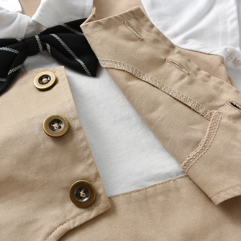 2022 Wholesale Cotton Toddler Baby Bodysuits Little Gentleman Cute Rompers Set Short Sleeve 1Y 2Y Infant Children Suit Boys