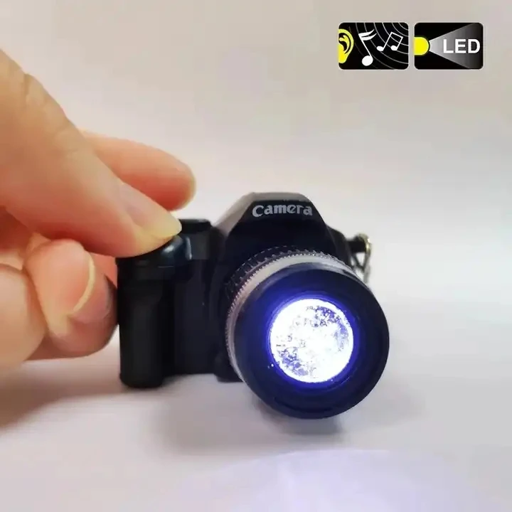 SLR Camera Keychain Car Key Ring LED Flashlight Colorful Kaca Key chain Mini Camera Keychain