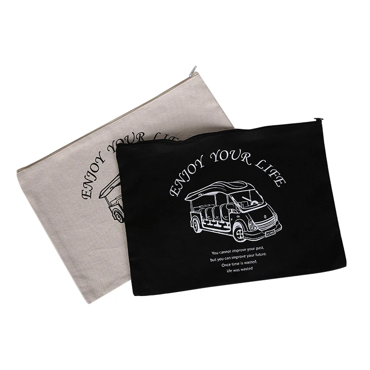Factory Raw Cotton Quality Promotional Makeup pouch bag Custom Printed Tote Zipper Cotton Canvas Bag