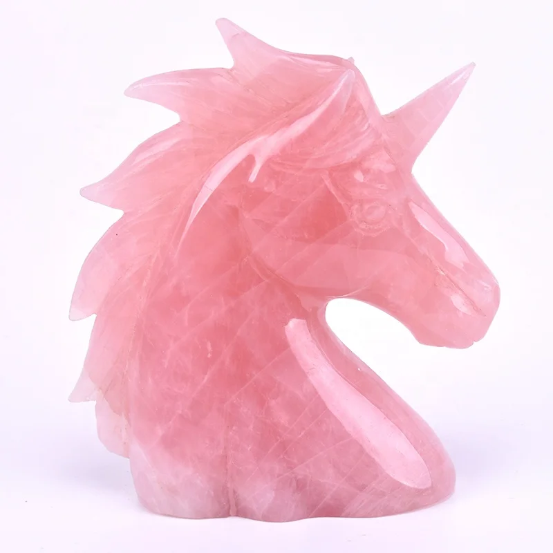 
China Manufacture Realistic Carving Hand Carved Wholesale Natural Pink Rose Quartz Crystal Unicorn 
