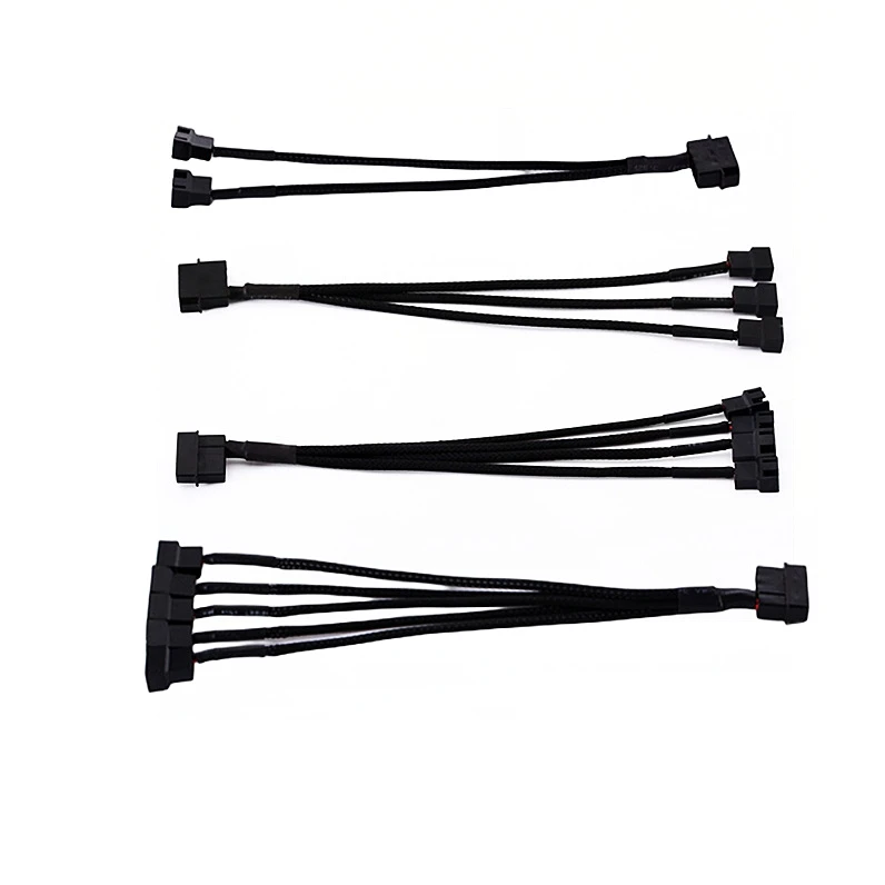 PC Chassis IDE Molex 4pin Connector to 2510 3Pin 4Pin Cooler Cooling fan Adapter Splitter Power Sleeved Cable 1 to 2 way 27CM