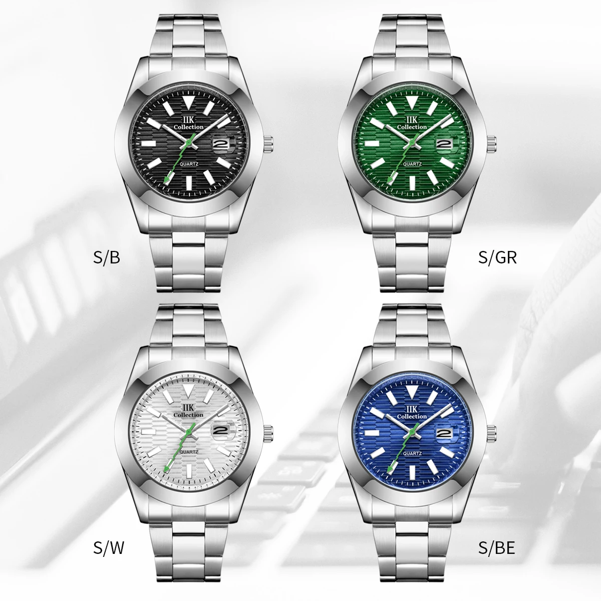 IIK GB860B 2022 New Green Dial OEM Custom Logo Men Watch Quartz Waterproof Calendar Steel Band Mens Watch