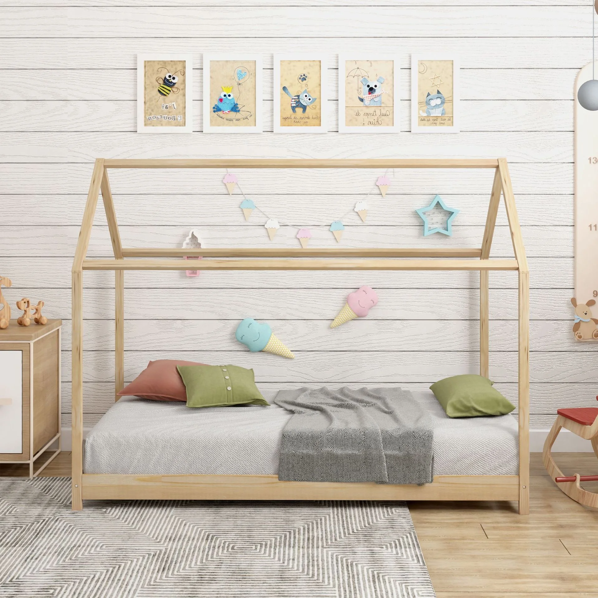 Pine Bed Kids Children Bedroom Furniture Bed