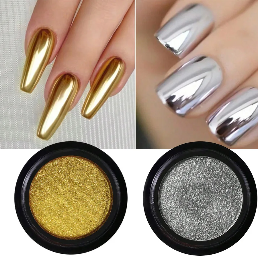 Private Label Mirror Powder 2-Colors Set Manicure Aurora Acrylic Gold Laser Bright Professional Metal Powder