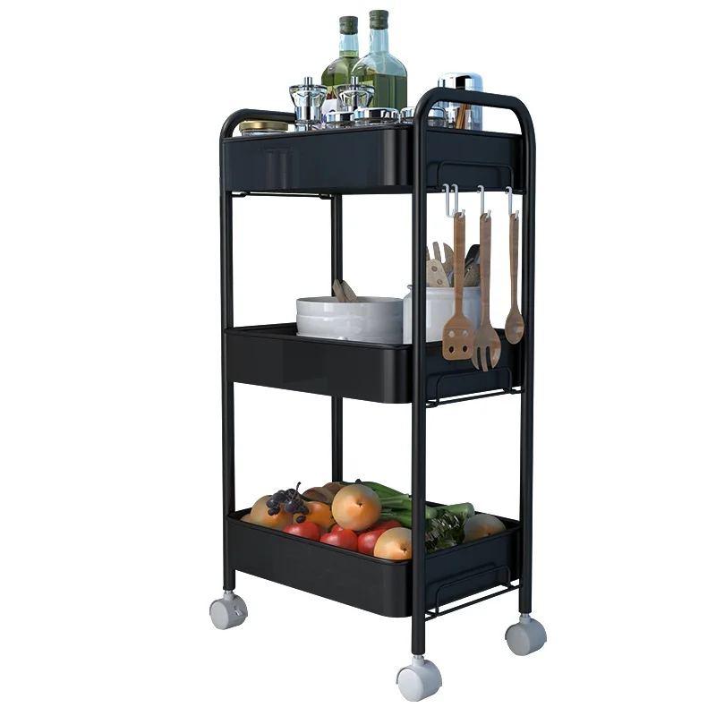 Factory Supply Movable Metal 3 Tier Cart Rolling Storage Easy To Assembly Cart Kitchen Trolly Cart With Wheels