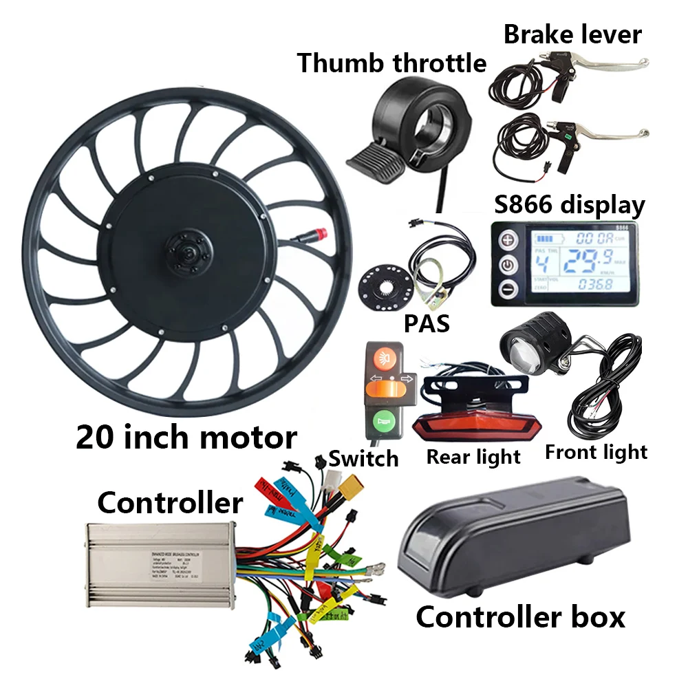 48V 1000W Disc Brake E Bicycle Electric Bike 20 Inch Motor Conversion Kit