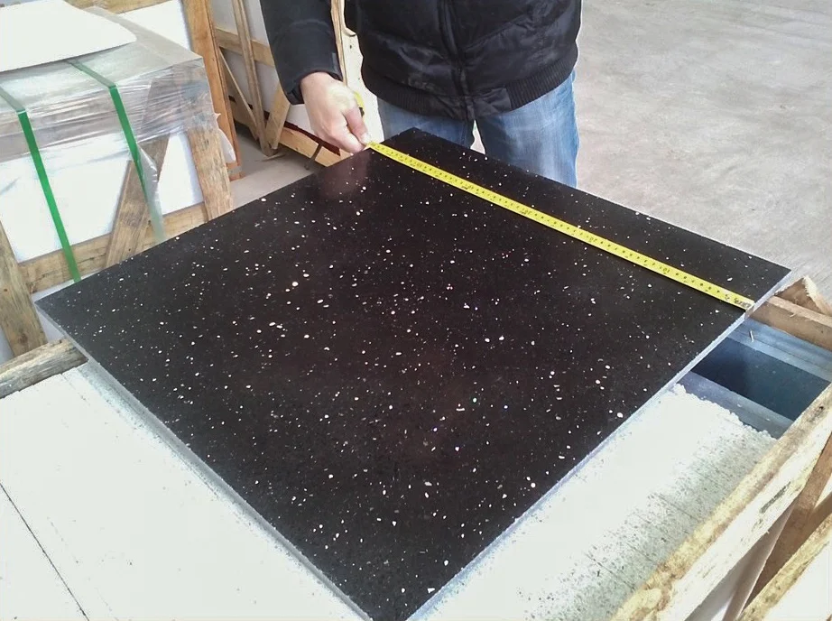 BOTON STONE Black High Glossy Mirror Artificial Kitchen Countertop Black Composite Stone Quartz Stone Floor Tile