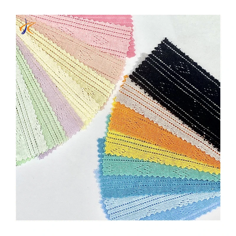 Natural breathable and soft heart pattern knitted stretch fabric skin friendly rib pointelle fabric