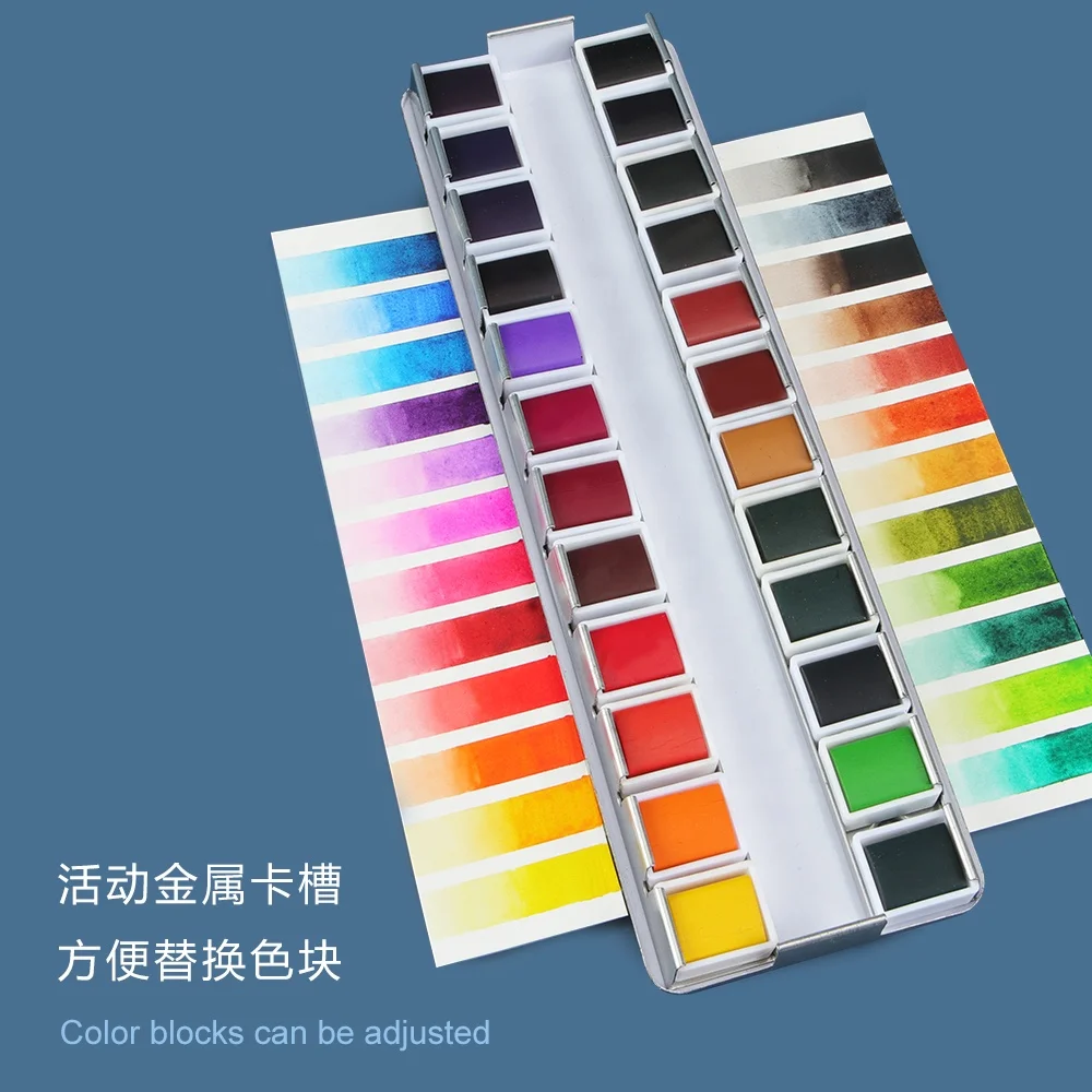 High Quality SeamiArt 24 Colors Professional Solid Watercolor Half Pan Tin Box set