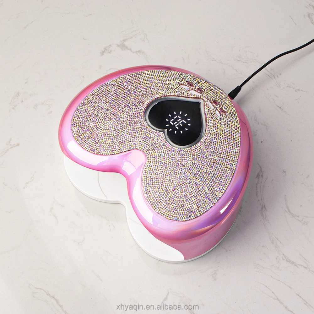 96W Diamond Pink Heart Shape UV LED Nail Lamp with Rhinestones Professional UV Gel Dryer