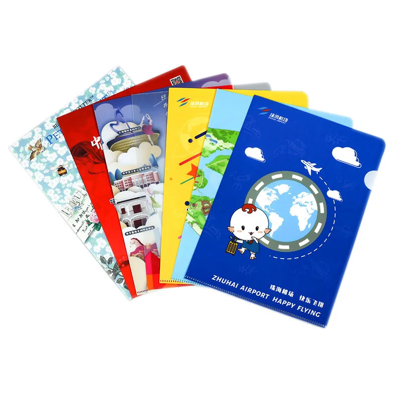 New L-shape A4 Clear Colorful Document Bag Paper File Folder Stationery School Office Case PP 6colors Desk Organizer