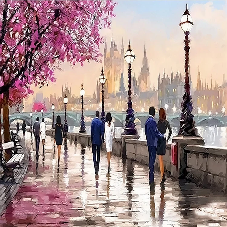 Framed Street Landscape DIY Painting By Numbers Modern Wall Art Hand Painted Oil Painting For Home Decor 40x50cm