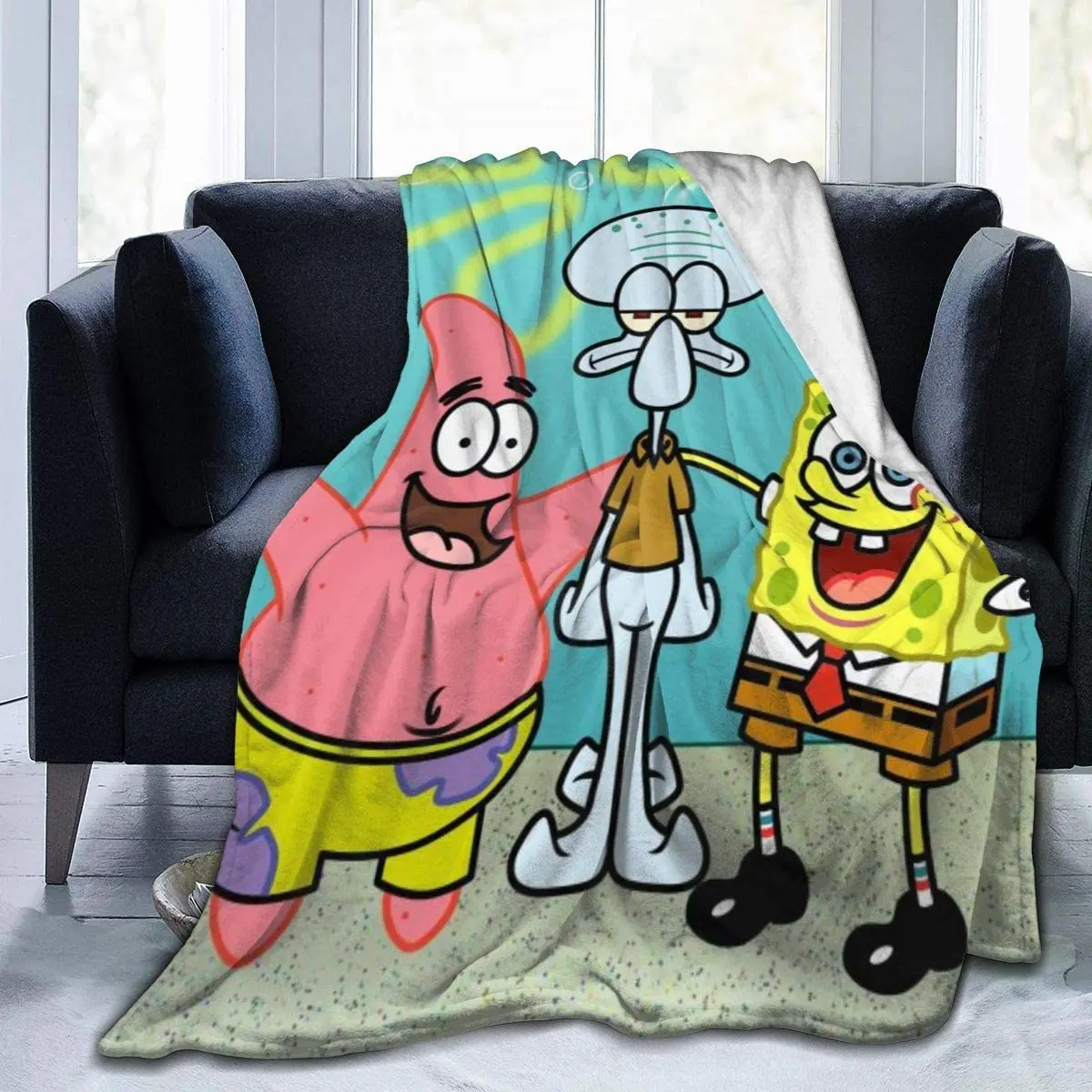 
Spongebob Super Soft Flannel Blanket Happy Smile Face Blanket Custom Digital Printing Blanket 