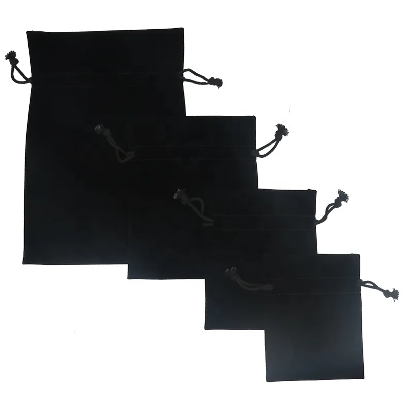 
Custom black luxury gift jewelry packaging velvet drawstring bag 