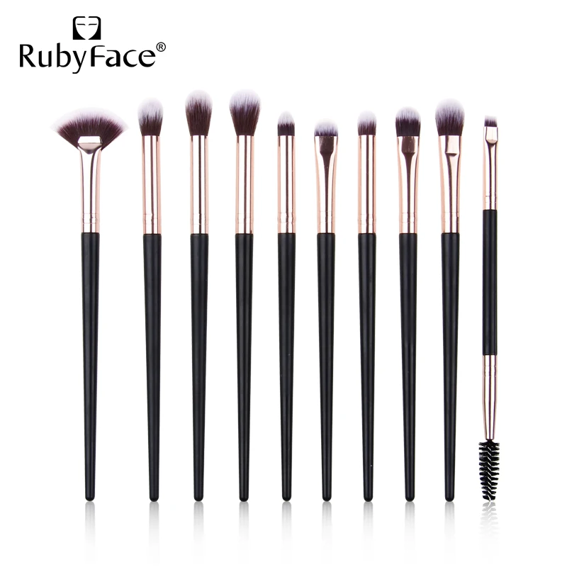 RubyFace makeup brush  eyebursh 10 pcs makeup eyesbrush set with pouch bag case