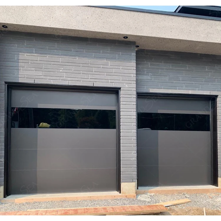Best price residential sectional tempered glass aluminum black glass garage doors for homes