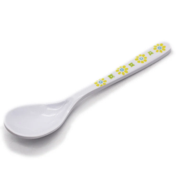 Eco-Friendly Mini White Flower Melamine Cutlery Sugar Spoon Kids Coffee Scoop Custom Multi Function Long Handle Tea Spoon