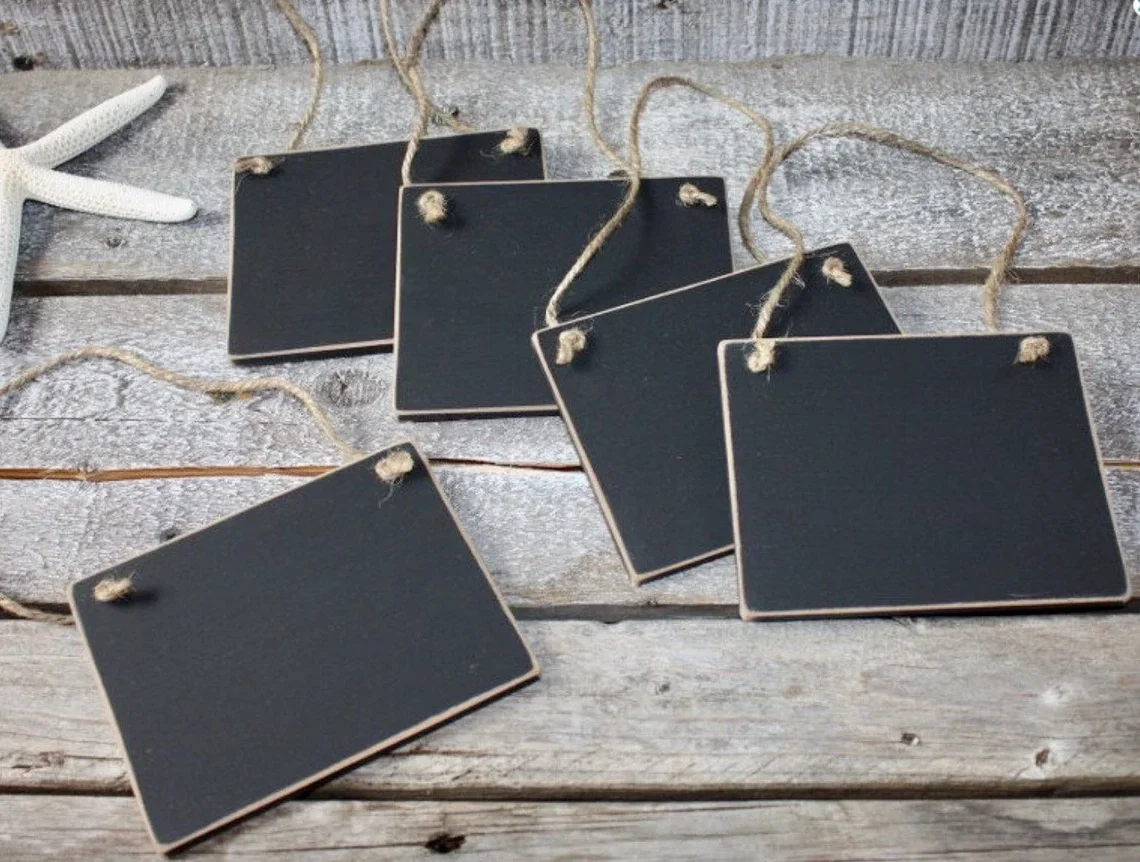 Home Organization Office Decor Home Decor Reusable Personalized or Blank Mini Hanging Chalkboard Tag Sign with Jute Twine