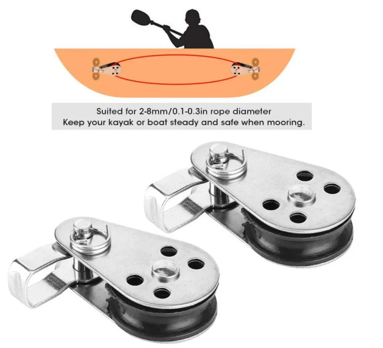 Heavy Duty 304 Stainless Steel Pulley Roller Single Pulley Block With Spring Snap Hook Carabiner