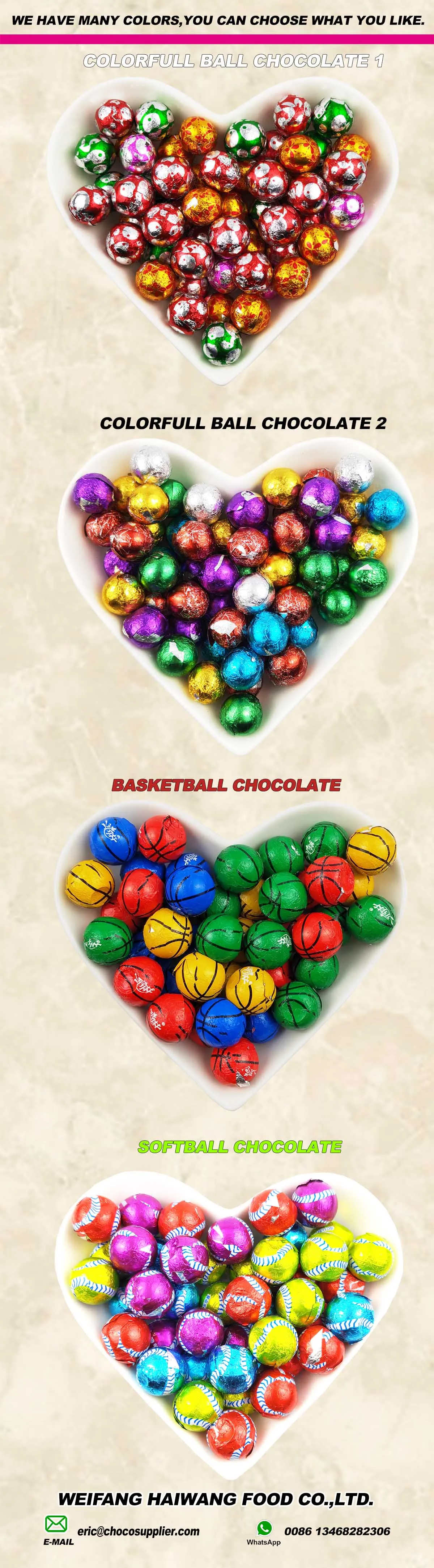 
Supply Colorful Packaging choco ball Shape Sweet Milk Chocolate Candy Halal Candies Low Price Wholesale 