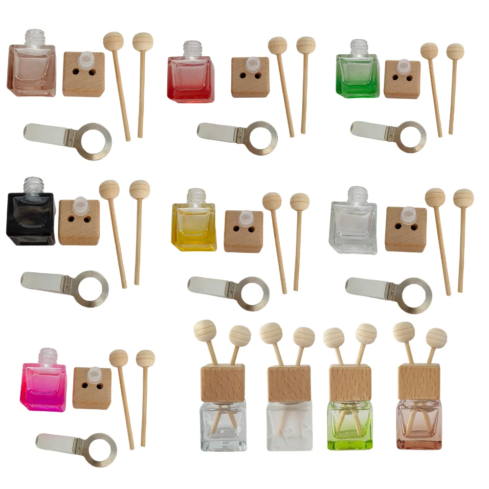 8ml Car Air Freshener Fragrance Bottle With Wooden Lid Diffuser Clear Car Perfume Glass Bottle Aroma Diffuser Bottle