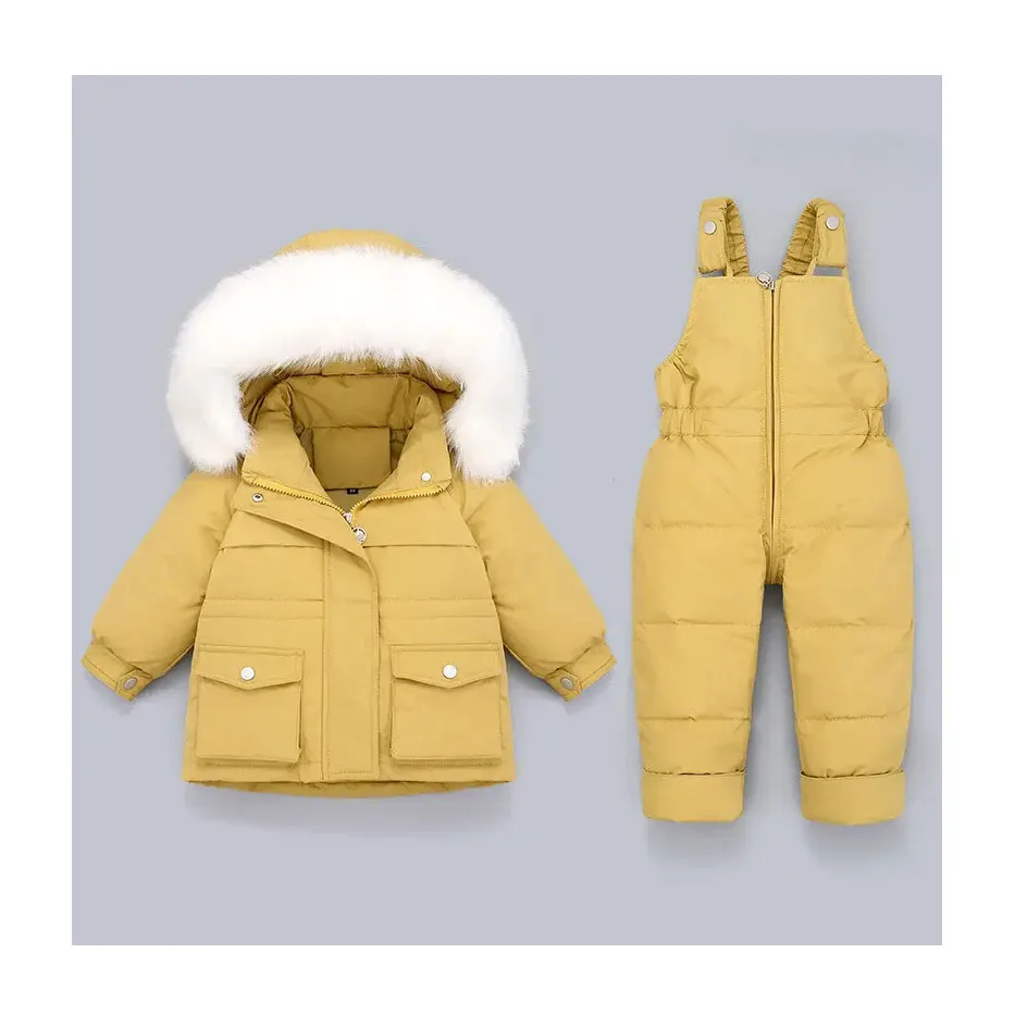 1-4 Years Girl Winter Down Jackets Jumpsuit Pants Set Baby Boys Girls 2pcs Overalls For Children Toddler Snowsuit Coat