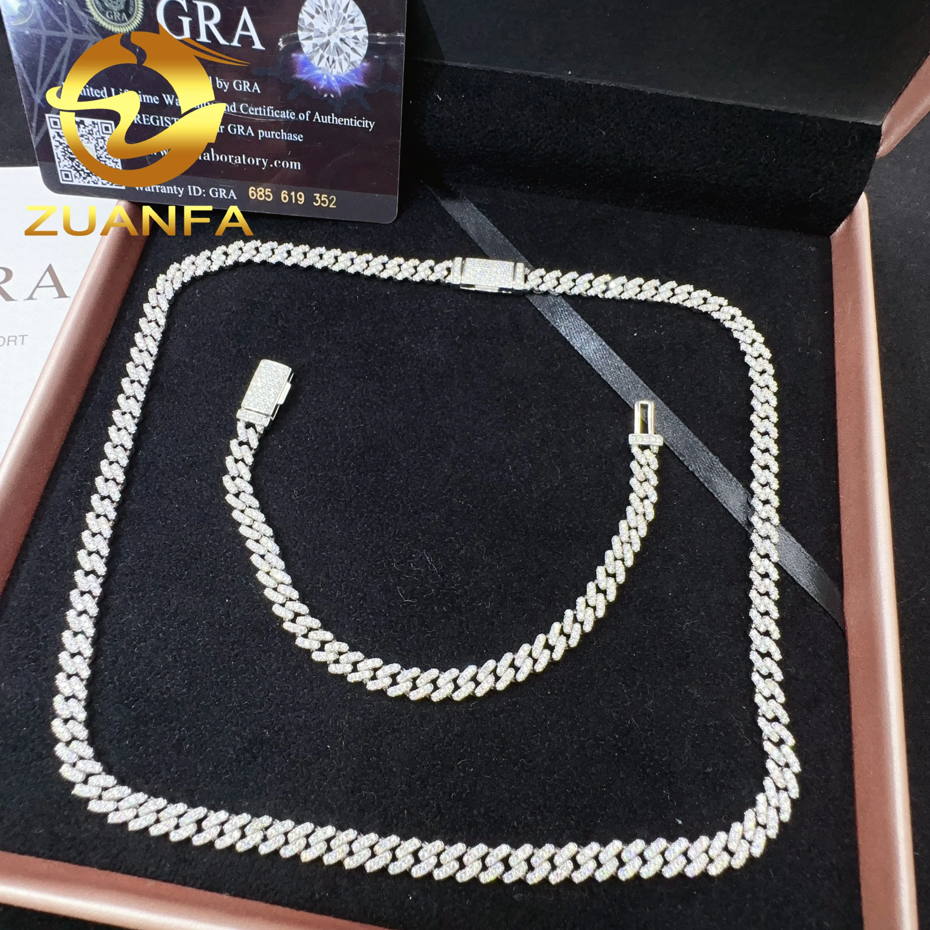 Hot selling 6mm necklace 925 sterling silver wholesale price iced out vvs moissanite diamond jewelry hip hop cuban link chain br
