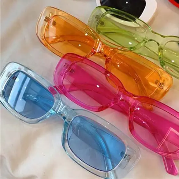 Hot Classic Retro Sunglasses Women Brand Design Vintage Rectangle Sun Glasses Female Clear Blue Pink Green Lens Eyewear UV400