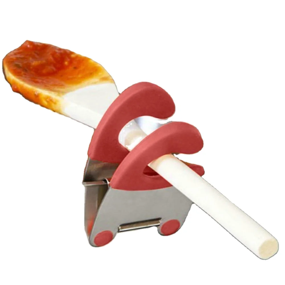 Portable Kitchen Functional Stainless Steel Convenient Pot Side Clips Anti-scalding Portable Spatula Spoon Holder Kitchen Gadget