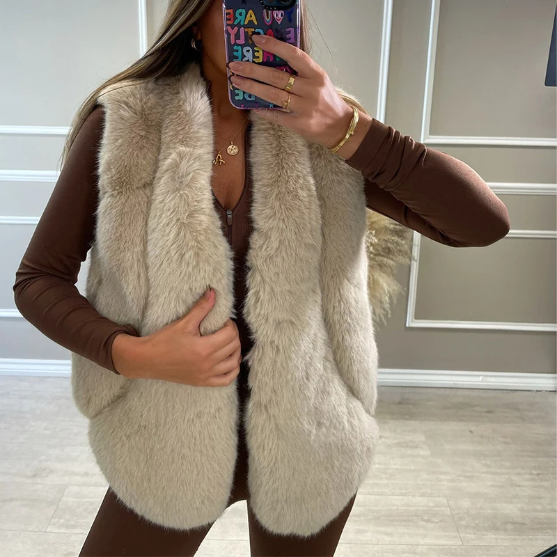 Autumn Winter Faux Fur Vests Women Fashion Artificial Fur Sleeveless Coats Women Elegant Warm Vests Female Ladies